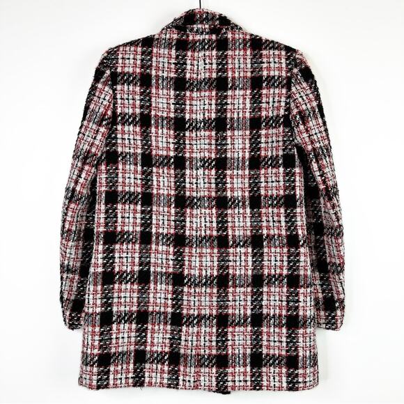 Zara Blogger Black Red Tweed Plaid Double Breasted Blazer. - Picture 14 of 16